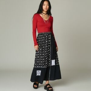 90s Draper Damons Skirt Medium Petite Patchwork Buttons Beaded‎ Bohemian Floral